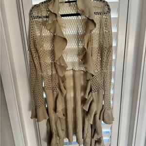 Susan Lawrence Beige Ruffle Cardigan